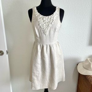 Kensie Beige Linen Fit Flare Dress - S